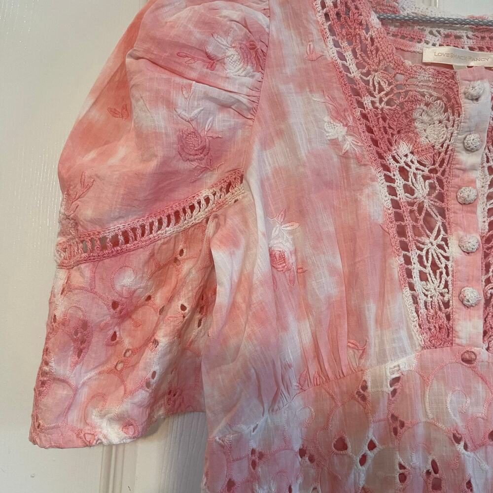 LoveShackFancy Divine Bloom Embroidery Mini Dress  in Pink Tye Dye Size 10 - Picture 7 of 15